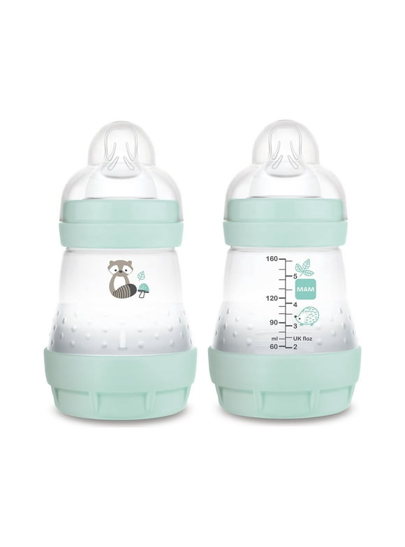 MAM Easy Start Anti-Colic Matte Bottle 5 oz (2-Count), Baby Essentials, Slow Flow Bottles with Silicone Nipple, Baby Bottles for Baby Girl, Sage