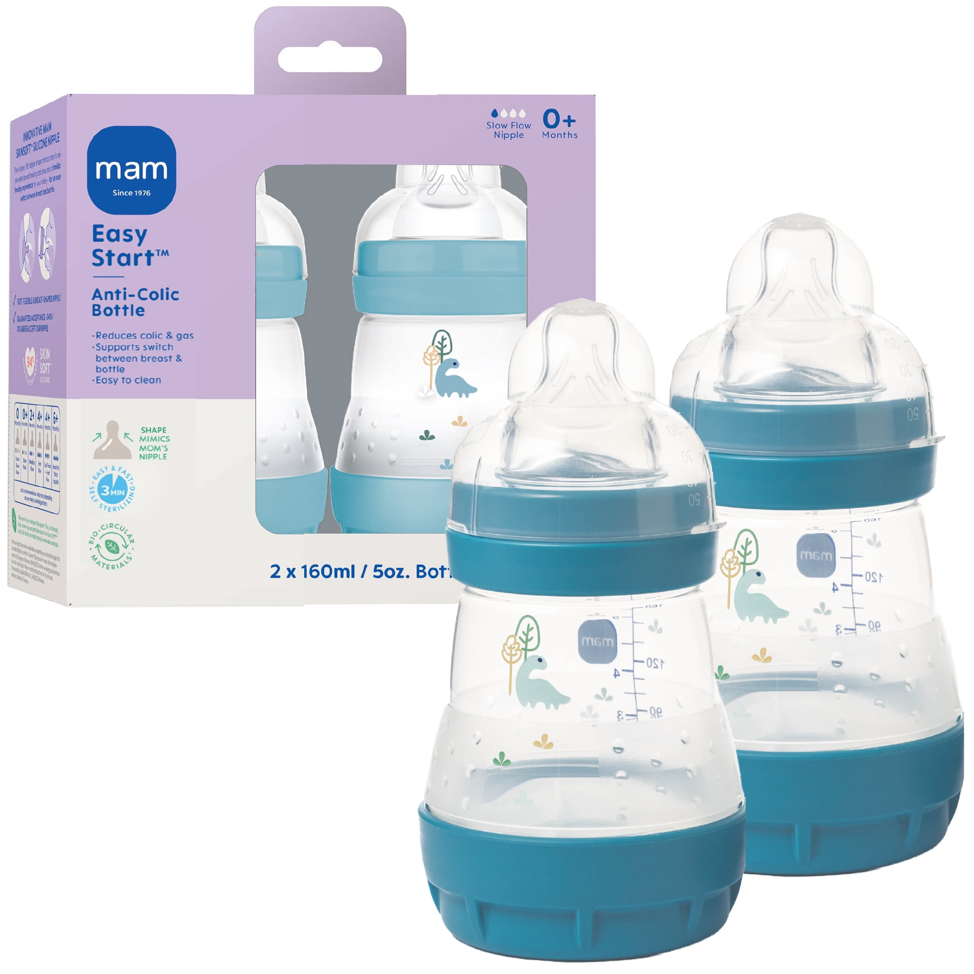 MAM Easy Start Anti-Colic Matte Bottle 5 oz, 2 pack Blue - Walmart