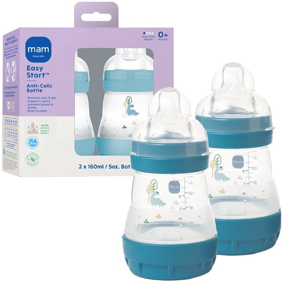 MAM Easy Start Anti-Colic Matte Bottle 5 oz, 2 pack Blue