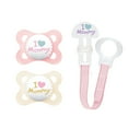 thumbnail interactive-video image 1 of MAM I Love Mommy Collection Pacifiers (2 pack, 1 Pacifier Clip), MAM Pacifier 0-6 Months, Baby Girl Pacifier, Best Pacifier for Breastfed Babies, 1 of 9
