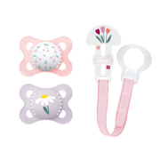 MAM I Love Mommy Collection Pacifiers (2 pack, 1 Pacifier Clip), MAM Pacifier 0-6 Months, Baby Girl Pacifier, Best Pacifier for Breastfed Babies