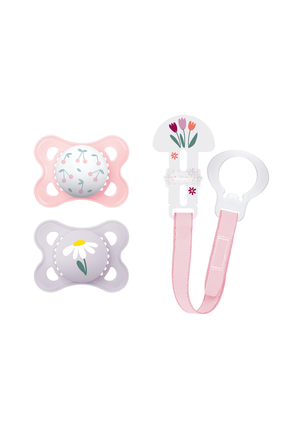 I Love Mommy Collection Pacifiers (2 pack, 1 Pacifier Clip), MAM Pacifier 0-6 Months, Baby Girl Pacifier, Best Pacifier for Breastfed Babies