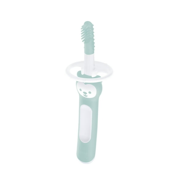 MAM Massaging Baby Toothbrush, Gum Cleaner and Massager with Brushy The Bear Character, Interactive App, colors vary, 1 Pack