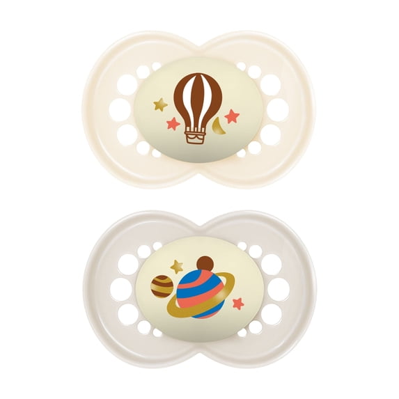 MAM Night Pacifier, 6-16 Months, Unisex, 2 pack with Self-sterilizing case