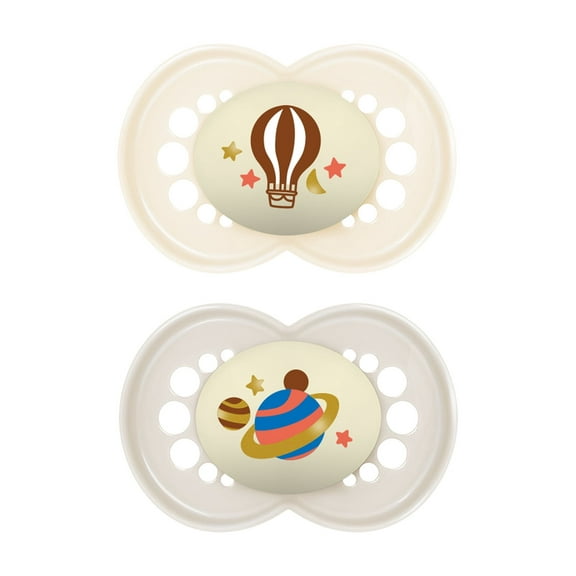 MAM Night Pacifier, 6-16 Months, Unisex, 2 pack with Self-sterilizing case