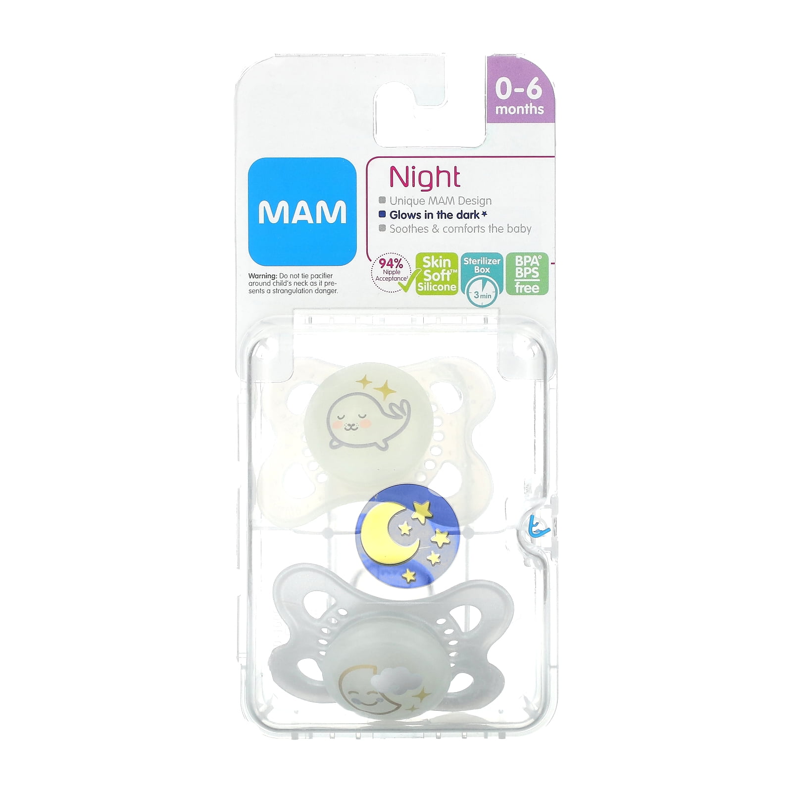 Avent Soother Night Time 0-6 Months Glow In The Dark Button Easy to Find 2  Pack