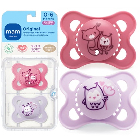 MAM Original Matte Deco Pacifier, 0-6 Months, Girl, 2 Pack