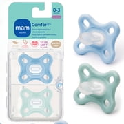 MAM Pacifiers, Baby Pacifier 0-4 Months, Best Pacifier for Breastfed Babies, Comfort Design Collection, Boy, 2-Count, Blue
