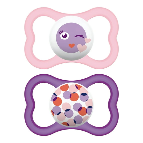 MAM Sensitive Skin Pacifiers, Baby Pacifier 6+ Months, Best Pacifier for Breastfed Babies, 'Air Modern’ Design Collection, Girl, 2-Count