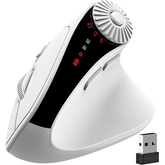 MAM51 Ergonomic Mouse Wireless with 3-in-1 Quick-Switch Scroll Wheel, Vertical Mouse with 4000 DPI, 8 Buttons Wireless Computer Mouse, 2.4Ghz/Bluetooth Mouse for Laptop and Desktop-White