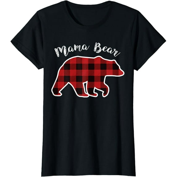MAMA BEAR | Women Red Plaid Christmas Pajama Family Mom Gift T-Shirt
