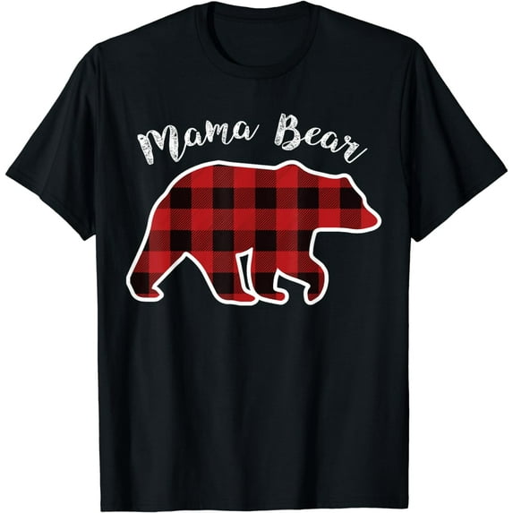 MAMA BEAR | Women Red Plaid Christmas Pajama Family Mom Gift T-Shirt
