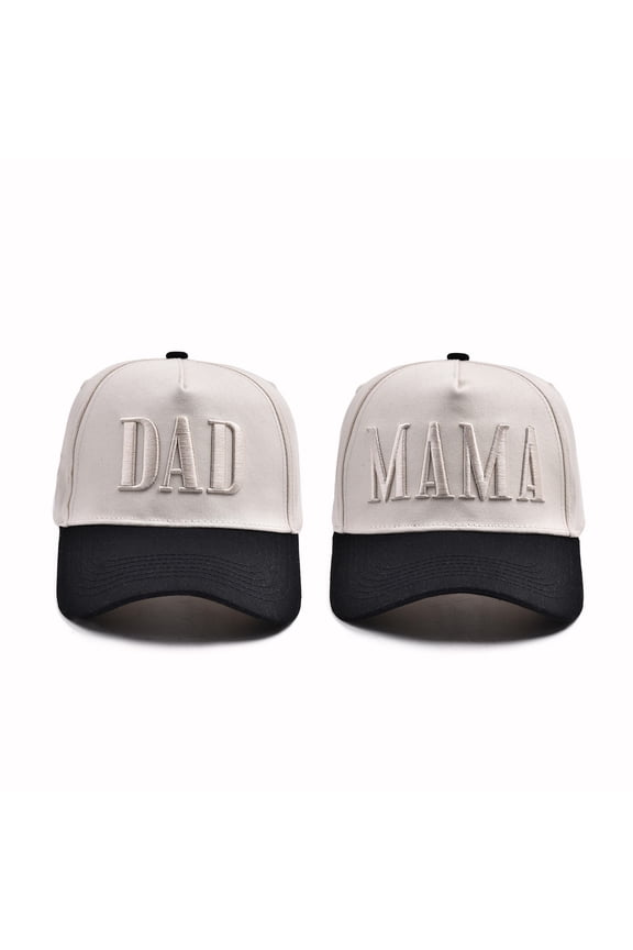MAMA & DAD Embroidered Baseball Cap, Two-Tone Retro Trucker Hat Set, Adjustable Matching Couple Hats for Father's Day, Mother's Day, and Family Outings-Beige
