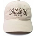 thumbnail image 1 of MAMA EST 2025 Embroidered Baseball Cap, Adjustable Snapback Hat for New Moms, Cute Motherhood Gift for Baby Shower or Gender Reveal, Stylish Everyday Mom Life Accessory for Women, 1 of 5