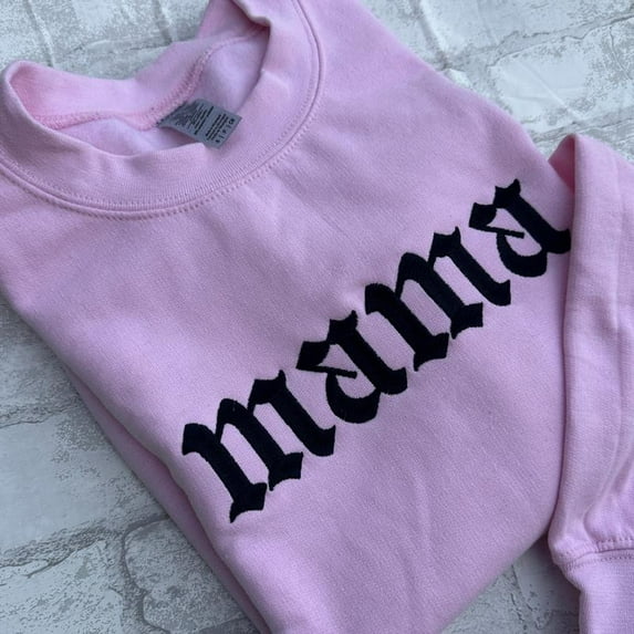 MAMA Embroidered Crewneck Sweatshirt Alternative Fashion Long Sleeve Cotton