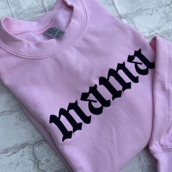 MAMA Embroidered Crewneck Sweatshirt Alternative Fashion Long Sleeve Cotton