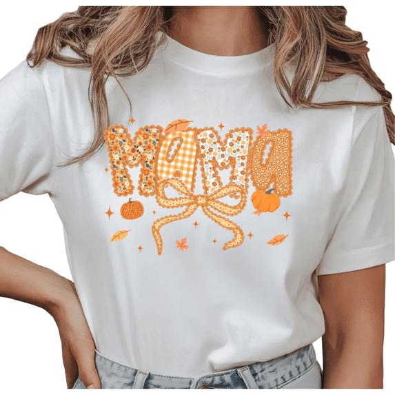 MAMA Fall Pumpkin Graphic T-Shirt Women's Autumn Lettering Short Sleeve Crewneck