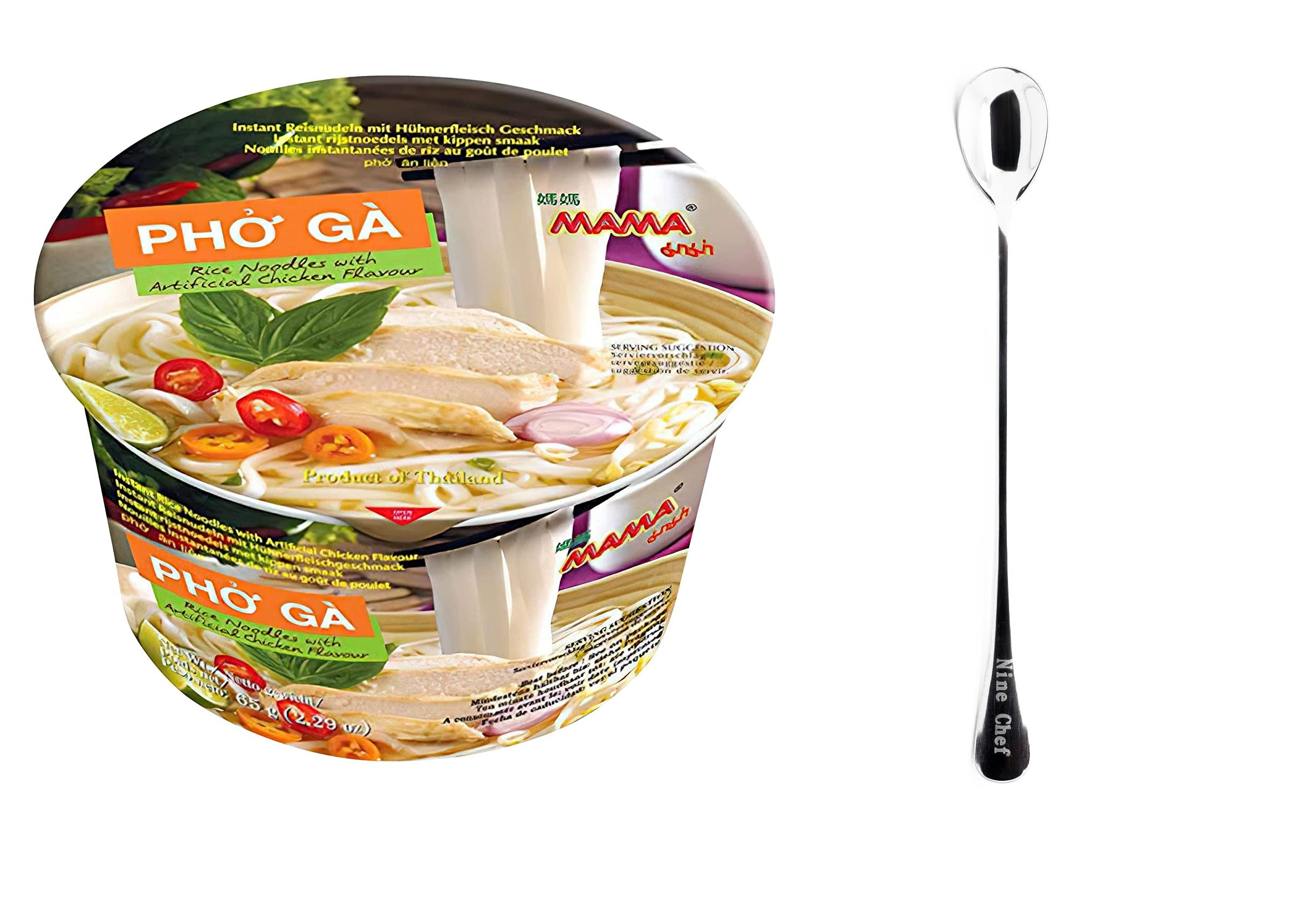 MAMA Instant Bowl of Noodles with Delicious Thai Flavors Pho Ga Artificial Chicken Flavor 6 Pack plus NineChef Brand Spoon Walmart