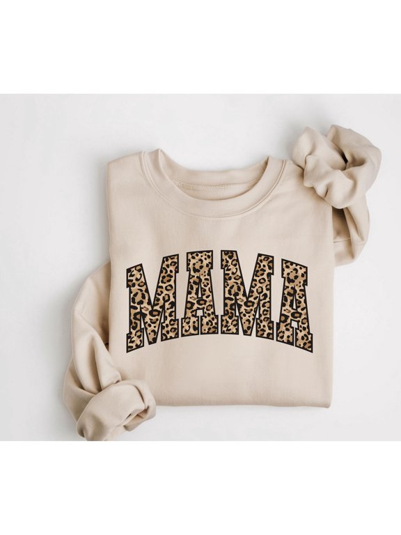 MAMA Leopard Print Unisex Classic Crewneck Sweatshirt, Cotton-Poly Fleece, 271 GSM