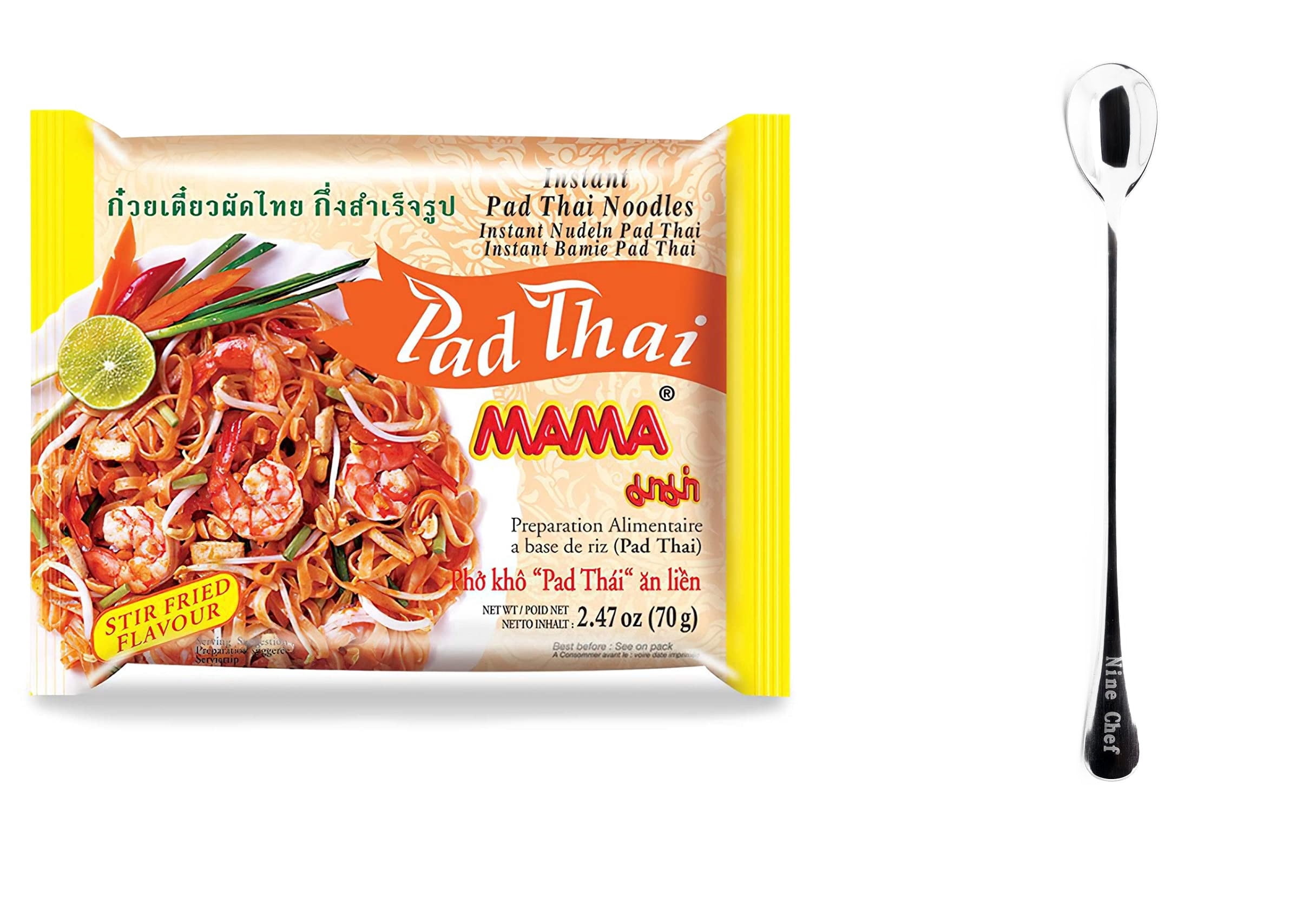 MAMA Noodles Pad Thai Instant Spicy Noodles (Pad Thai)(Pack of 30 , one case) plus NineChef Brand Spoon