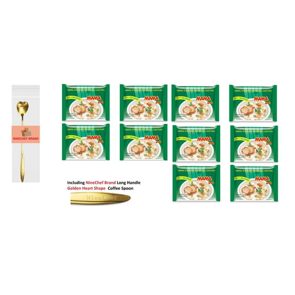 MAMA Oriental Style Instant Noodles (Clear Soup)(Pack of 10) plus NineChef Brand Spoon