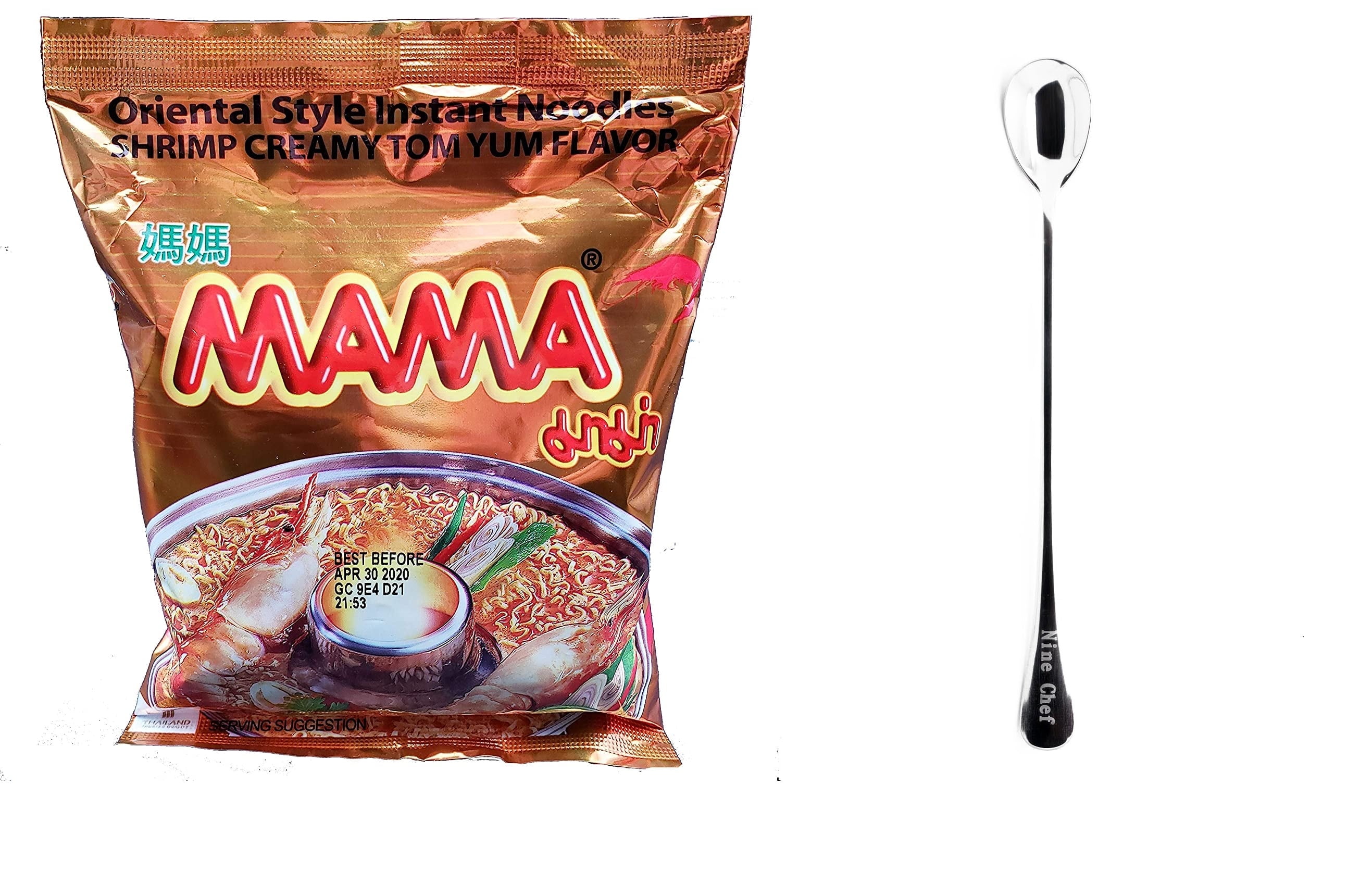 MAMA Oriental Style Instant Noodles (Shrimp Creamy Tom Yum Flavor) (Pack of 30 , one case) plus NineChef Brand Spoon