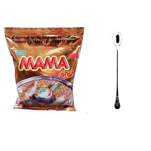 MAMA Oriental Style Instant Noodles (Shrimp Creamy Tom Yum Flavor) (Pack of 30 , one case) plus NineChef Brand Spoon