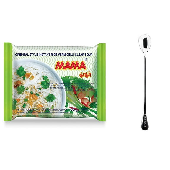 MAMA Oriental Style Instant (Rice Vermicelli Clear Soup)(Pack of 10) plus NineChef Brand Spoon