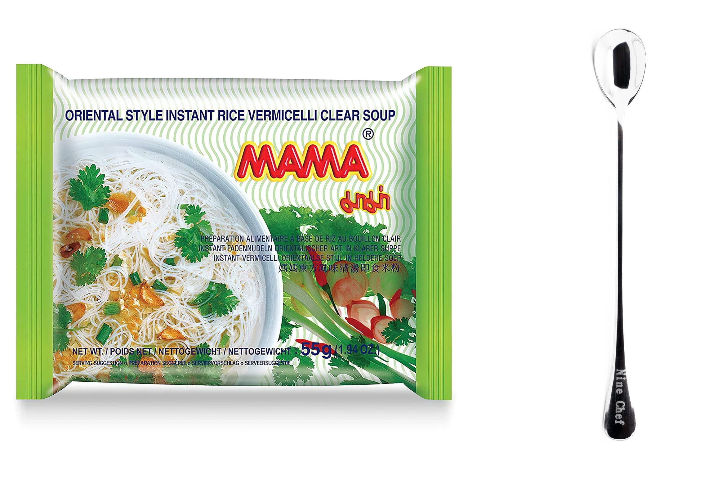 MAMA Oriental Style Instant (Rice Vermicelli Clear Soup)(Pack of 30 , one case) plus NineChef Brand Spoon