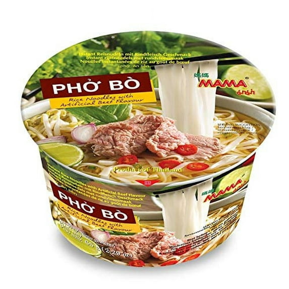 MAMA Pho Bo Instant Beef Soup Bowl Noodle In Vietnamese Style, Silky-smooth, Chewy Rice Noodles With Piping Hot Aromatic Soup Mix (6-Bowl Pack, 2.29 oz Per Bowl)