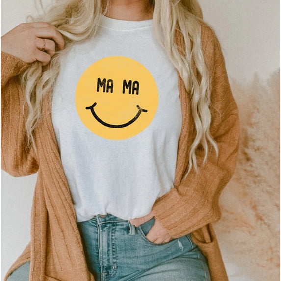 MAMA SMILEY HAPPY FACE Graphic Plus Short sleeve T-Shirt