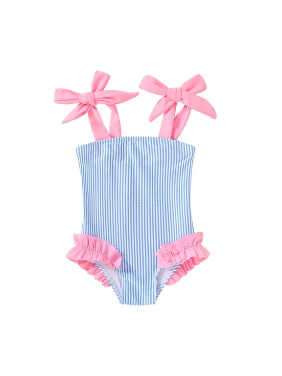 Baby Girls Swimsuit Summer Stripe One-Piece Bathing Suit for Girl,Size 9M-4Y