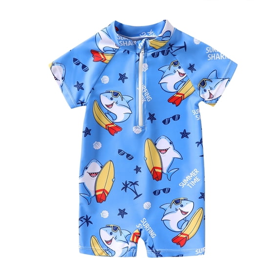 MAMAMI Newborn Infant Baby Boys Swimsuit One-Piece Zipper Cartoon Print Bodysuit Toddler Cute Bathing Suit