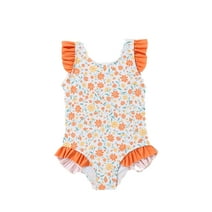 MAMAMI Toddler Baby Girl Swimsuit One Piece Bathing Suit Floral Ruffled Sleeveless Swimwear Beach Outfits