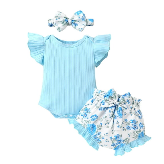 MAMAMI Toddler Baby Girls Romper Floral Shorts Set Summer Outfit Sets for Girls 0-24M