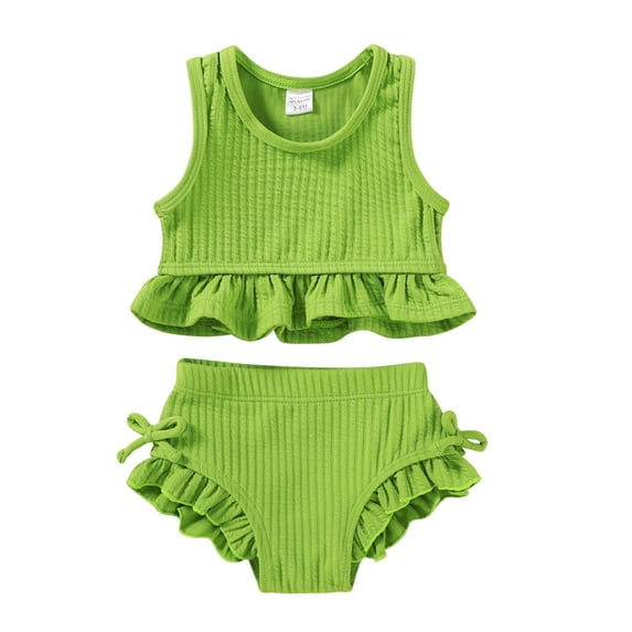 MAMAMI Toddler Baby Girls Swimsuit Summer Solid Color Two-Piece Bathing Suit,Size 3M-3T