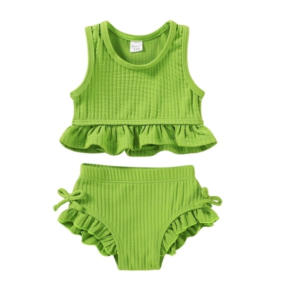 MAMAMI Toddler Baby Girls Swimsuit Summer Solid Color Two-Piece Bathing Suit,Size 3M-3T