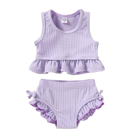 MAMAMI Toddler Baby Girls Swimsuit Summer Solid Color Two-Piece Bathing Suit,Size 3M-3T
