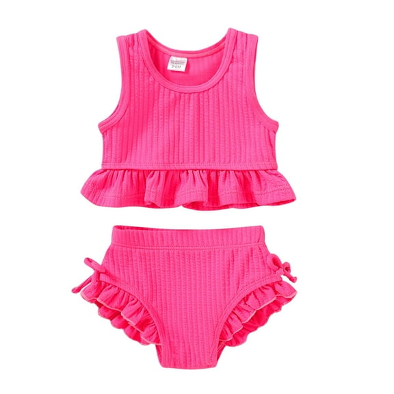 MAMAMI Toddler Baby Girls Swimsuit Summer Solid Color Two-Piece Bathing Suit,Size 3M-3T
