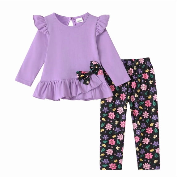 MAMAMI Toddler Girl Fall Winter Clothes Long Sleeve Ruffle Top Floral Pants 2 Piece Baby Girl Set Casual Daily Wear