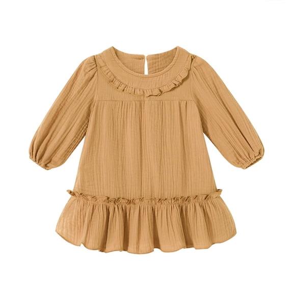 MAMAMI Toddler Girl Fall Winter Outfits Ruffled Long Sleeve Dress Soft Casual Dress For Little Girl