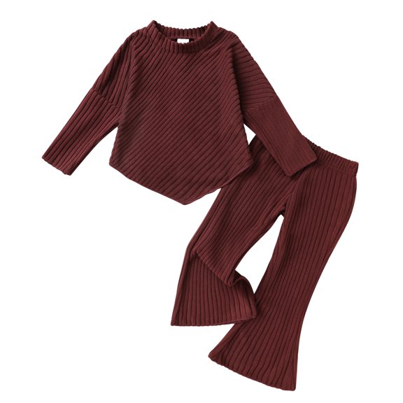 MAMAMI Toddler Girl Ribbed Outfit Long Sleeve Top & Flare Pants 2-Piece Set Soft Stretchy Fall Winter Playwear 12M-5Y