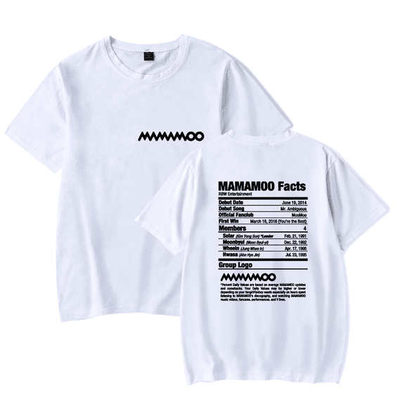 MAMAMOO Merch T-Shirt Facts Member Casual T Shirts Short Sleeve Women Men Top Tees