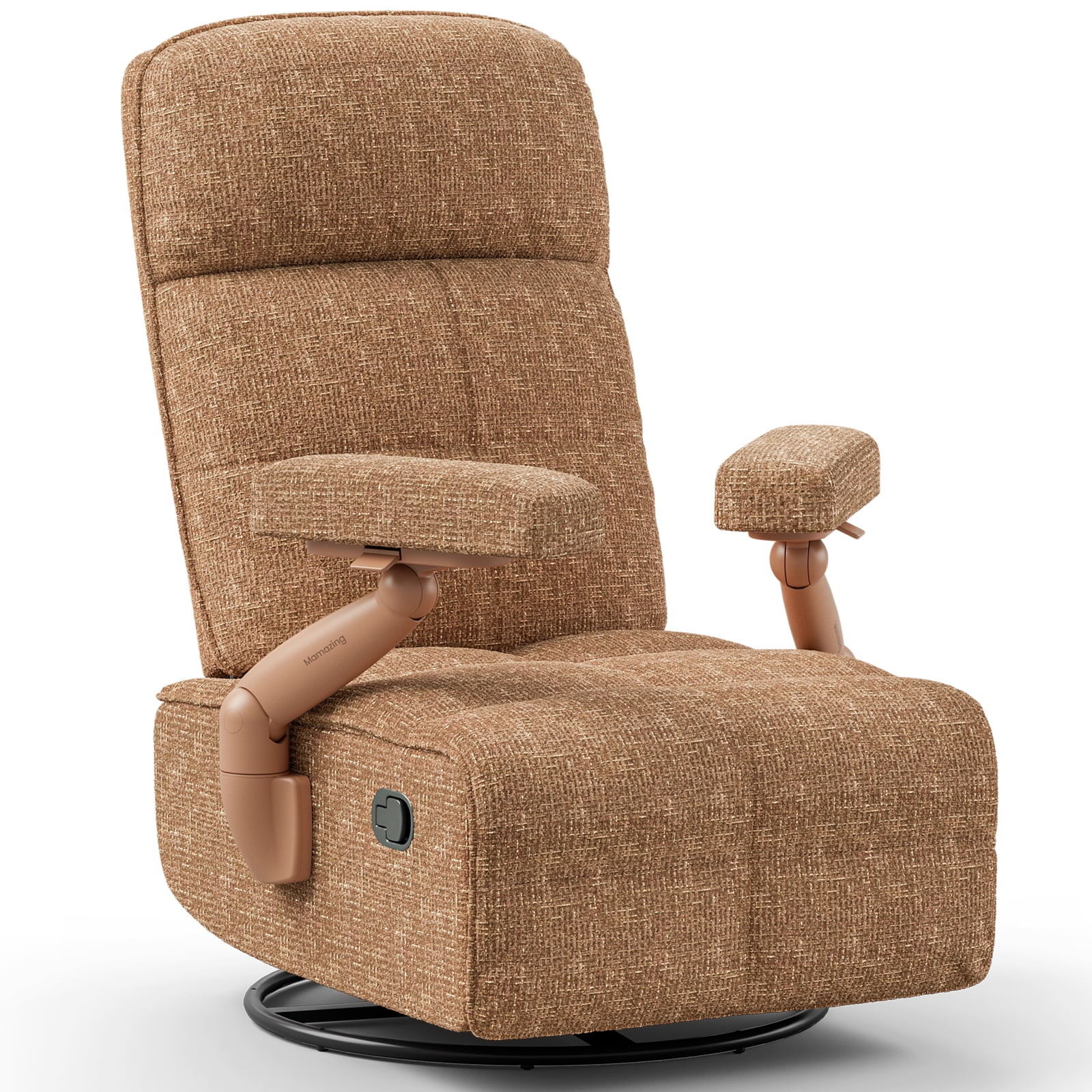 MAMAZING Nursery Chair Silent Rocking Ergonomic Removable Swivel Glider Recliner, Adjustable Armrests & Headrest, Brown