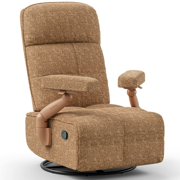 MAMAZING Nursery Chair Silent Rocking Ergonomic Removable Swivel Glider Recliner, Adjustable Armrests & Headrest, Brown