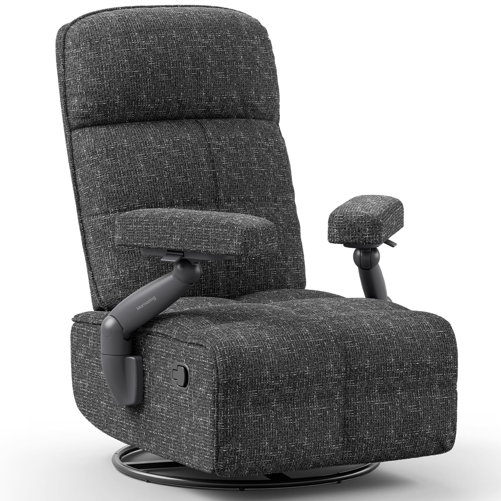 MAMAZING Nursery Chair Silent Rocking Ergonomic Removable Swivel Glider Recliner, Adjustable Armrests & Headrest, Black