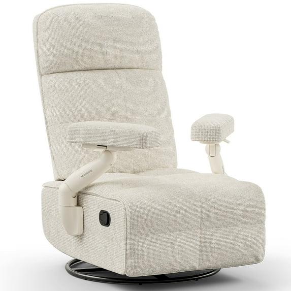 MAMAZING Nursery Chair Silent Rocking Ergonomic Removable Swivel Glider Recliner, Adjustable Armrests & Headrest, White