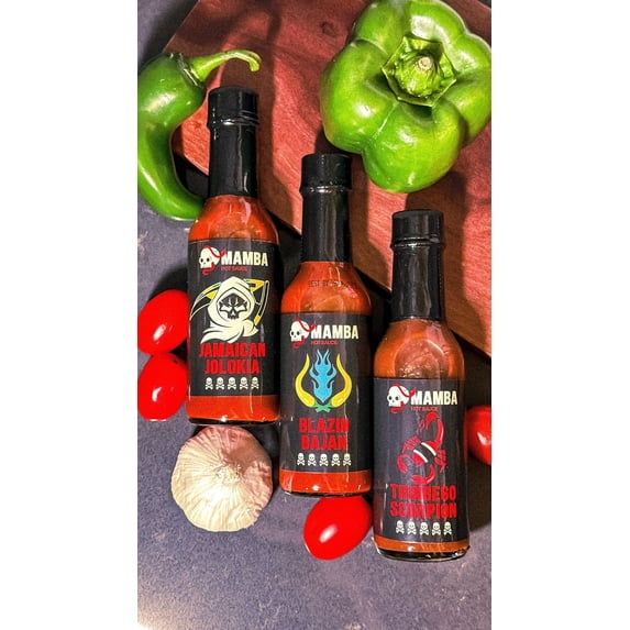 MAMBA Burn My Face Off Hot Sauce Set, Extra Spicy Caribbean Variety Pack for BBQ, Grilling & Bold Flavor Cooking, Pack of 3