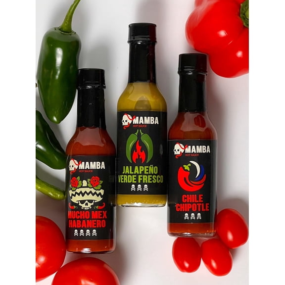 MAMBA Dont Burn My Face Off Hot Sauce Set, Mild to Medium Heat Latin American Flavor Variety Pack for Everyday Meals & Cooking, Pack of 3