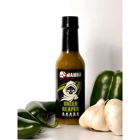 MAMBA Green Reaper Hot Sauce, Carolina Reaper Pepper Blend with Tangy & Earthy Flavor, Extra Spicy Condiment for Salads, Veggies, Mexican Dishes & Marinades